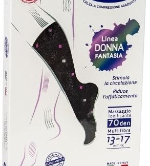 SAUBER CALZA DONNA FANTASIA FILATO Q-SKIN 70 DEN NERO POIS BIANCO ROSA CICLAMINO TAGLIA M PROMO