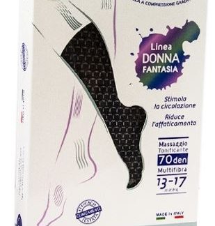 SAUBER CALZA DONNA FANTASIA FILATO Q-SKIN 70 DEN NERO MINI SCACCO BIANCO TAGLIA M PROMO