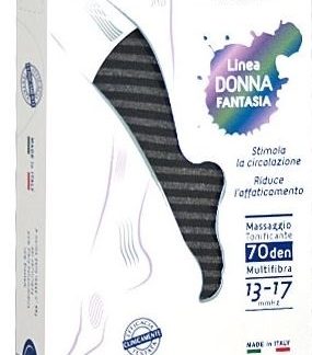 SAUBER CALZA DONNA FANTASIA FILATO Q-SKIN 70 DEN NERO RIGA FITTA GRIGIA TAGLIA M PROMO