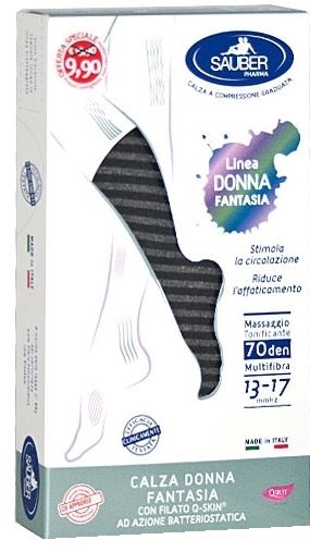 SAUBER CALZA DONNA FANTASIA FILATO Q-SKIN 70 DEN NERO RIGA FITTA GRIGIA TAGLIA G PROMOO