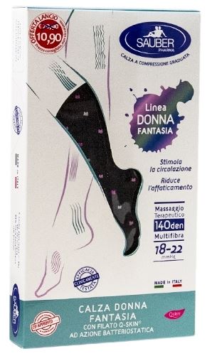 SAUBER CALZA DONNA FANTASIA FILATO Q-SKIN 140 DEN NERO POIS BIANCO ROSA CICLAMINO TAGLIA M PROMO