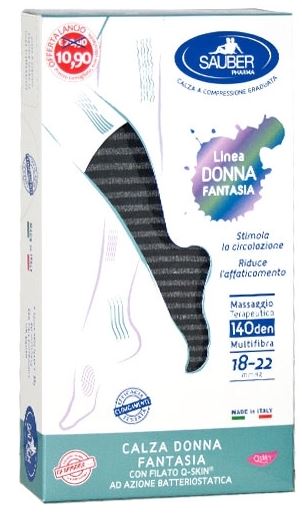SAUBER CALZA DONNA FANTASIA FILATO Q-SKIN 140 DEN NERO RIGA FITTA GRIGIA TAGLIA P PROMO