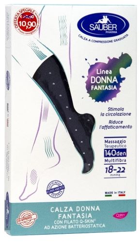 SAUBER CALZA DONNA FANTASIA FILATO Q-SKIN 140 DEN JEANS POIS BIANCHI TAGLIA M PROMO