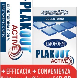 EMOFORM PLAK OUT ACTIVE CLOREXIDINA 0,20% COLLUTORIO 200 ML + DENTIFRICIO 75 ML