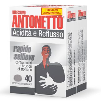 DIGESTIVO ANTONETTO ACIDITA' E REFLUSSO 80 COMPRESSE MASTICABILI 2 ASTUCCI DA 40 COMPRESSE