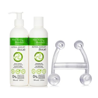 Alyssa Ashley F69D1BEFC5DAE3GS ALYSSA ASHLEY - Biolab Aloe Vera & Bamboo Body Lotion + Shower Gel +Massager 3pcs
