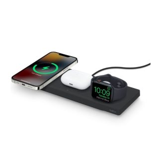 Belkin A6E79HLCFACA76GS Belkin BoostCharge Pro 3-In-1 Wireless Charging Pad with MagSafe Black