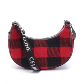 CELINE 78126ACC757525GS Celine Medium Ava With strap Shoulder bag buffalo check fabric leather Red black