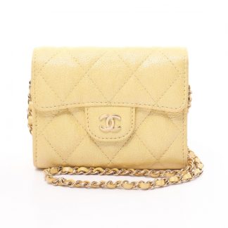 Chanel 36BF3AC5D63424GS Chanel matelasse chain wallet Caviar skin Light yellow gold hardware metallic