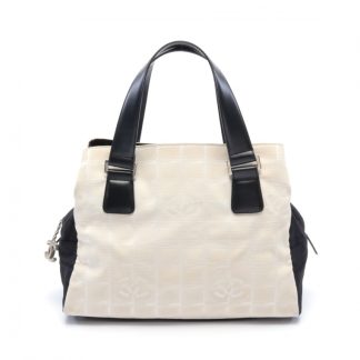 Chanel 77303AC1F8EFF5GS Chanel new travel line Handbag nylon canvas leather ivory black silver hardware