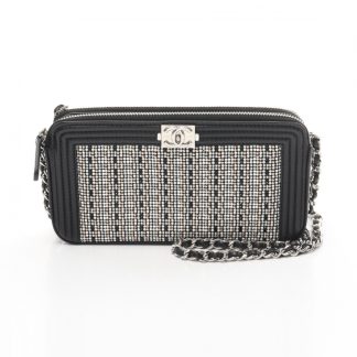 Chanel E4D20AC248E62DGS Chanel boy chanel chain shoulder bag Rhinestone lambskin black silver hardware
