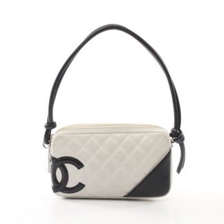 Chanel 702B0ACC5E97E3GS CHANEL cambon line accessory pouch Handbag leather white black silver hardware