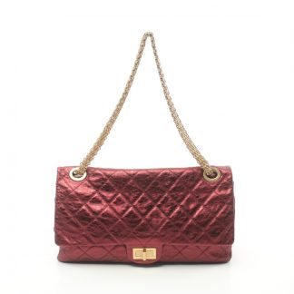 Chanel 6A011ACEB6A2F4GS Chanel 2.55 matelasse W flap W chain shoulder bag aged calfskin Pink red gold hardware mademoiselle chain