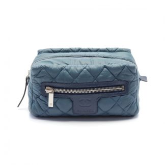 Chanel C03E2AC86DF458GS Chanel coco coon Pouch Nylon leather Blue green Navy silver hardware
