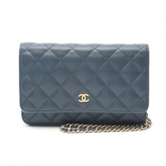 Chanel 2D512AC00E578CGS Chanel matelasse chain wallet Caviar skin dark blue gold hardware