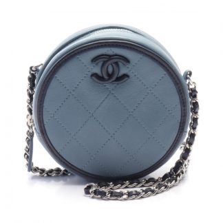 Chanel 4B093AC4902D27GS Chanel matelasse chain shoulder bag Circle lambskin Blue gray Navy silver hardware
