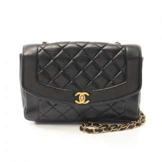 Chanel 51E85AC0B927F4GS Chanel matelasse diana flap chain shoulder bag lambskin black gold hardware