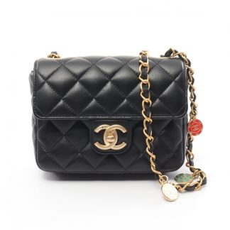 Chanel 811B6AC3DDB873GS Chanel mini matelasse chain shoulder bag lambskin black gold hardware