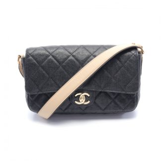 Chanel 55908ACA12FFEDGS Chanel matelasse Shoulder bag soft caviar skin black beige gold hardware