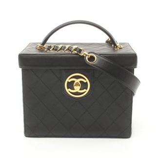 Chanel 450C1ACEAA273EGS Chanel Bicolore coco mark vanity bag leather black gold hardware 2WAY vintage