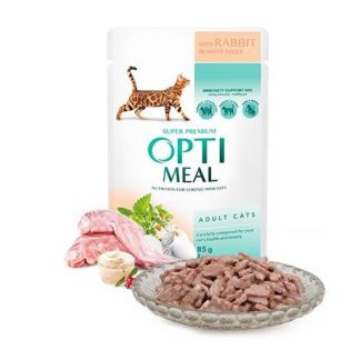 Optimeal – konservi kaķiem ar truša gaļu baltā mērcē 85g