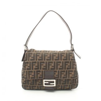 Fendi 6C274ACBD3AA4DGS Fendi mamma bucket one shoulder bag canvas leather Brown Dark brown