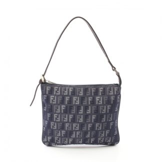 Fendi 58762AC2FA28B4GS Fendi Zucchino Handbag canvas leather Navy Dark brown