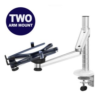 FUNKY.sg F2331HL26BCD79GS Aluminium Dual Arm Adjustable Desk Mount / Bracket for Laptop OA1S - Silver