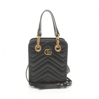 Gucci E19C8ACCEE9909GS Gucci GG Marmont chain handbag leather black quilting 2WAY