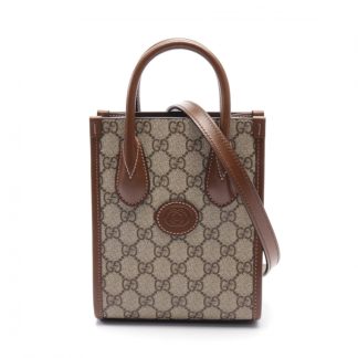 Gucci EAF7DACC5416B4GS Gucci With interlocking G mini tote bag GG Supreme Handbag PVC leather beige Brown 2WAY