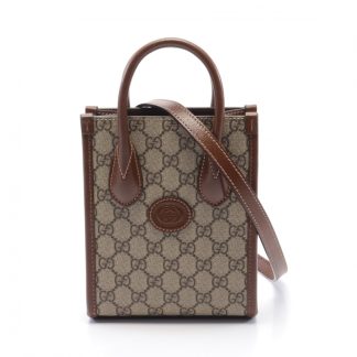 Gucci 954A4AC8A52DD6GS GUCCI Interlocking G Mini Tote Bag GG Supreme Handbag PVC Leather Beige Dark Brown 2WAY