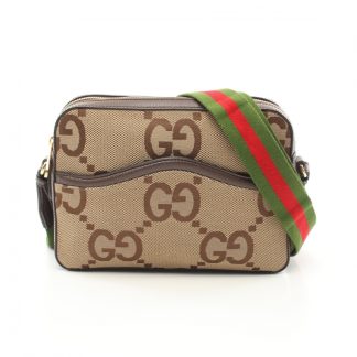 Gucci A07C7ACC97E328GS GUCCI Jumbo GG Shoulder bag canvas leather beige Dark brown multicolor