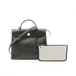 Hermès A6431ACB7654D1GS Hermès Herbag zip 31 Handbag Toile H Berline vache hunter black silver hardware 2WAY B stamp