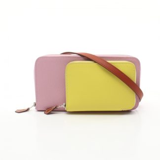 Hermès 04588ACD139B4FGS HERMES Nouveau Two Go Mauve Sylvestre Lime Nouveau Cube Shoulder Wallet Veau Epsom Veau Swift Light Pink Multicolor Silver Hardware B Stamp