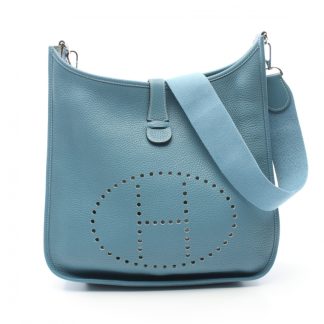 Hermès 5ABC1ACF8D550FGS Hermès Evelyn 3 Troyes GM blue jean Shoulder bag Clemence leather Light blue silver hardware □M stamp (manufactured around 2009)