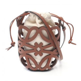 LOEWE AB40AAC947C514GS LOEWE anagram cut out pocket Shoulder bag leather canvas Brown beige