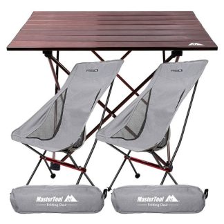 MasterTool 73C19HL2E9CB06GS Aluminium Camping Foldable Set（Grey Chair*2+Table*1)