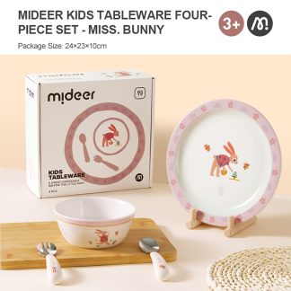 MiDeer 27923HL9E0F2E8GS Mideer Kids Tableware Mr & Mrs Rabbit Plate Bowl Fork & Spoon Set