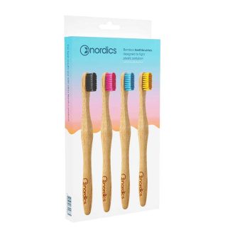 Nordics C2223BE01E9C14GS Nordics 4pcs Adult Bamboo Toothbrushes Pack