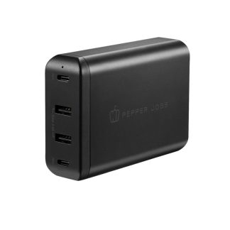 Pepper Jobs 8AFB3ES4776D26GS 4-port Dual USB-C Charger incorporates two USB-C PD 3.0 charging with Power Delivery.
