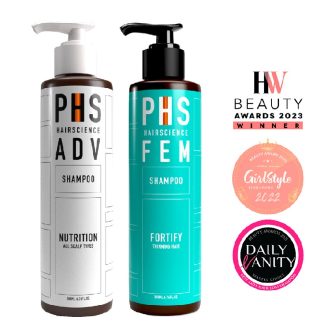 PHS HAIRSCIENCE F28C1BEFE23B2FGS PHS HAIRSCIENCE Signature Double Cleanse - ADV Nutrition Shampoo + FEM Fortify Correcting Shampoo [Anti-Hair Loss For Women]