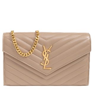SAINT LAURENT F1E2FACAC067CAGS Yves Saint Laurent Monogram In Grain De Poudre Embossed Chain Wallet in Black/Gold