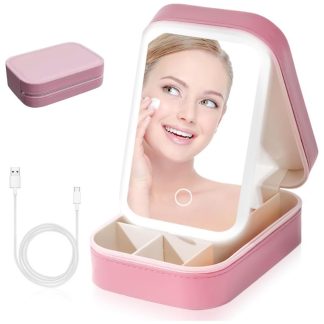 Stitches & Tweed 81E90BEE7EB051GS Travel Makeup Bag with LED Light Up Mirror - Misty Rose