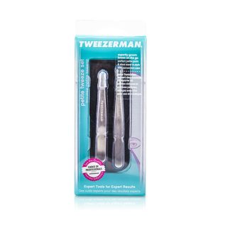 TWEEZERMAN 2FCABBEB6BAB4DGS TWEEZERMAN - Petite Tweeze Set: Slant Tweezer + Point Tweezer - (With Black Leather Case) 2pcs