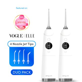 Zenyum A96FBBEC61C794GS Zenyum Water Flosser Pro Set of 2 Water Flosser (White) - Rechargeable, Portable, Water Resistant IPX7, Jet 280ML