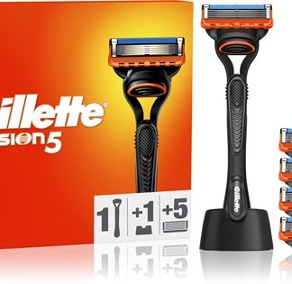 GilletteFusion5 rasoio con supporto + lamette di ricambio 5 pz
