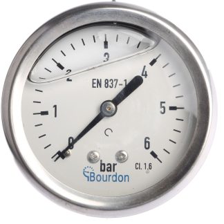 Manometro Bourdon, 0bar → 6bar max, Ø est. 63mm