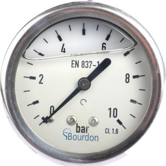 Manometro Bourdon, 0bar → 10bar max, Ø est. 63mm, Cert. ISO