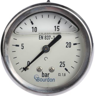 Manometro Bourdon, 0bar → 25bar max, Ø est. 63mm