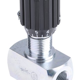Valvola di controllo del flusso idraulico RS PRO, serie NDV, G 1/4, portata max 50L/min, 350bar max, in Acciaio